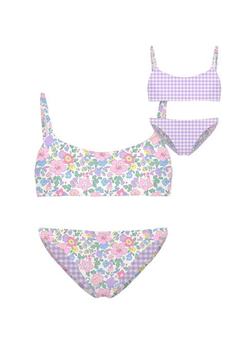 Costume bambina Jaiden Double MC2 Saint Barth 01119H Viola reversibile stampa floreale quadretti MC2 SAINT BARTH | Costumi | JAIDENDOUBLE01119H2124